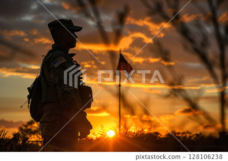 Memorial Day, Remembering fallen soldiers around the world, AI generated. 128106238