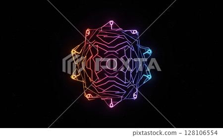 Colorful geometric labyrinth pattern on black background 128106554