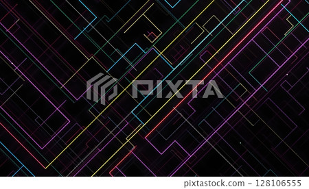 Diagonal colorful labyrinth design with bright intersecting lines 128106555