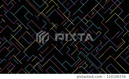 Diagonal colorful labyrinth design with bright intersecting lines 128106556