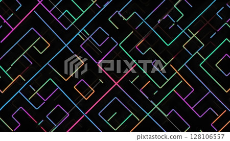 Diagonal colorful labyrinth design with bright intersecting lines 128106557