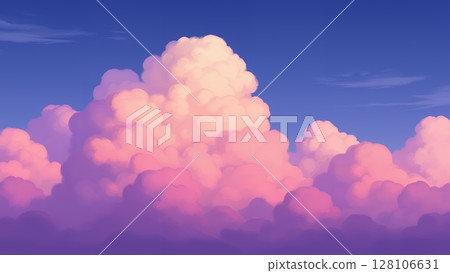Fantastic pink and purple cumulonimbus clouds in the sunset 128106631