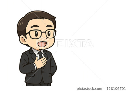 A miniature manager talking about the brand philosophy (with reception background and blank space in the center) A miniature manager talking about the brand philosophy (with reception background and blank space in the center) 128106701