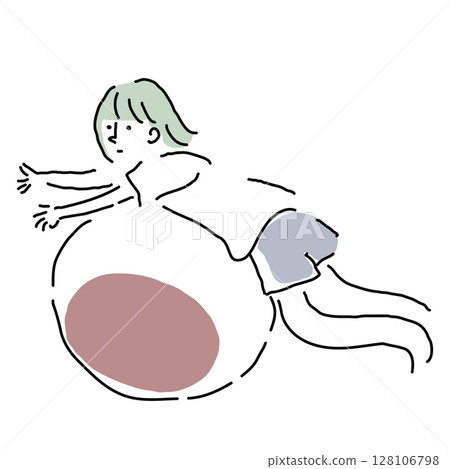 Hand-drawn material of a woman riding a balance ball 128106798