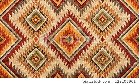 Rustic Ikat Diamond Seamless Pattern Southwest Boho Fabric Design Background 128106901