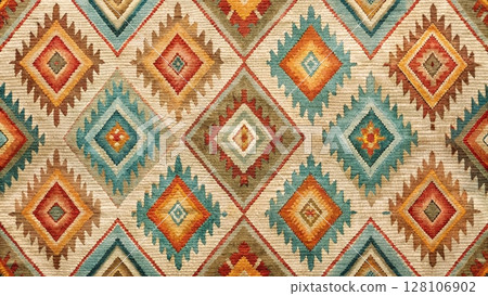 Rustic Ikat Diamond Seamless Pattern Southwest Boho Fabric Design Background Rustic Ikat Diamond Seamless Pattern Southwest Boho Fabric Design Background 128106902