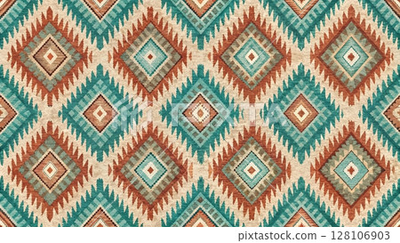 Rustic Ikat Diamond Seamless Pattern Southwest Boho Fabric Design Background 128106903