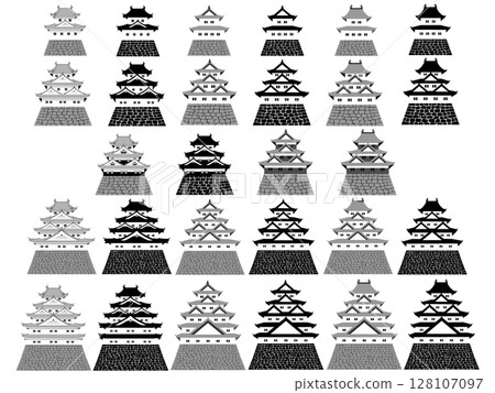 日本許多城堡塔樓的插圖 日本許多城堡塔樓的插圖 128107097
