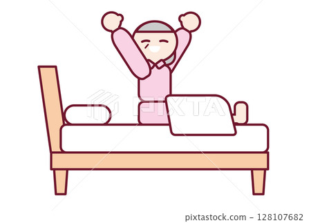 Illustration of an old woman who sleeps soundly and wakes up feeling good 128107682