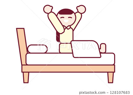 Illustration of a woman who sleeps soundly and wakes up feeling good Illustration of a woman who sleeps soundly and wakes up feeling good 128107683