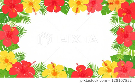 夏季熱帶框架材料3裝飾有芙蓉花 128107832
