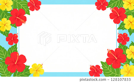 夏季熱帶框架材質5裝飾有芙蓉花 128107833