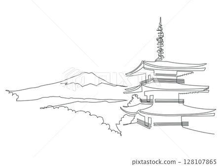 富士山和五重塔，新倉山淺間公園，山梨縣，日本 128107865