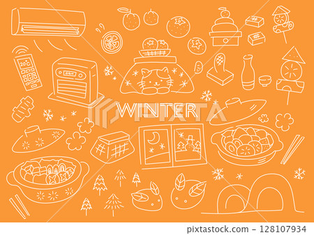 冬季事物手繪插圖集 128107934