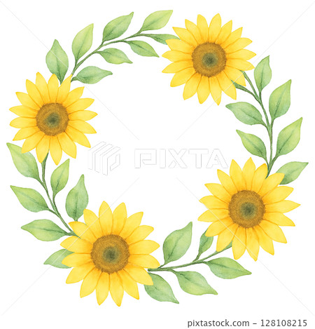 水彩向日葵花環框架（切口） 128108215