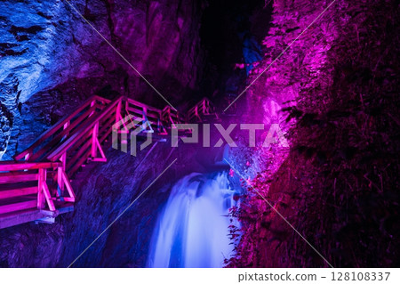 Magical Waterfall at Sigmund Thun Klamm Gorge, Kaprun, Austria near Zell am See Destination 128108337