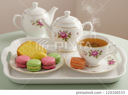 colorful macaroons in a cup 128108533