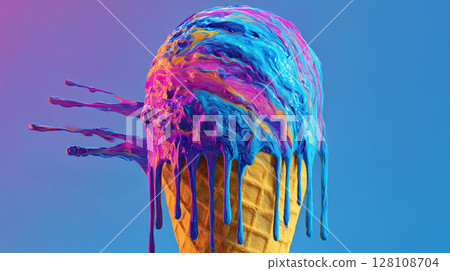 Colourful popping ice cream cones 128108704