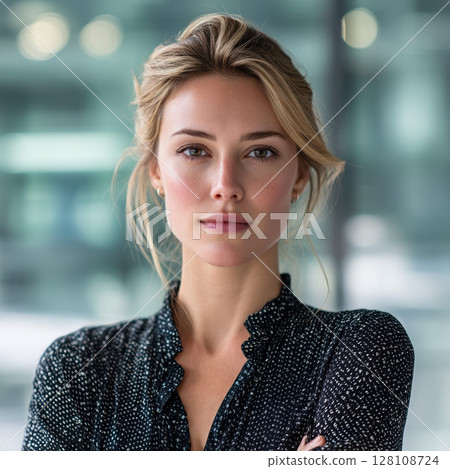 Confident female executive, businesswoman, professional, leadership, modern office background Confident female executive, businesswoman, professional, leadership, modern office background 128108724