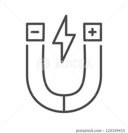 Magnet icon with a line vector or electromagnetic symbol. It shows an attract field outline and a clear sign. 128109415