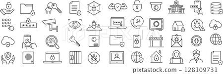 Vector monochrome safety line icon set 128109731