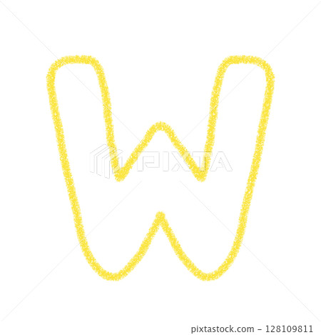 字母W 手寫字母 可愛 素材 黃色 插圖 素材 圖示 蠟筆風格 128109811