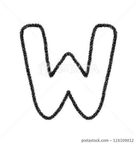 字母W 手寫字母 可愛 材質 黑色 插圖 材質 圖示 蠟筆風格 128109812