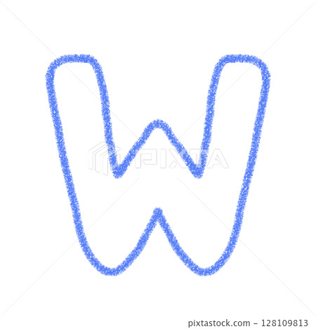 字母W 手寫字母 可愛 素材 藍色 插圖 素材 圖示 蠟筆風格 128109813