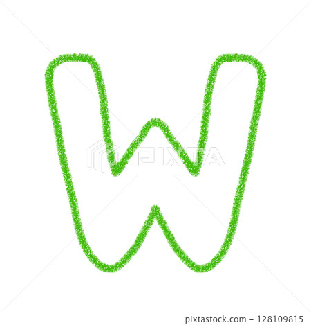 字母W 手寫字母 可愛 材質 綠色 插圖 材質 圖示 蠟筆風格 128109815