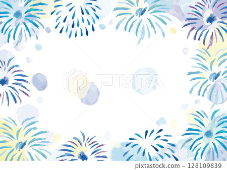 用水彩畫的煙火日本夏天美麗的框架材料 128109839