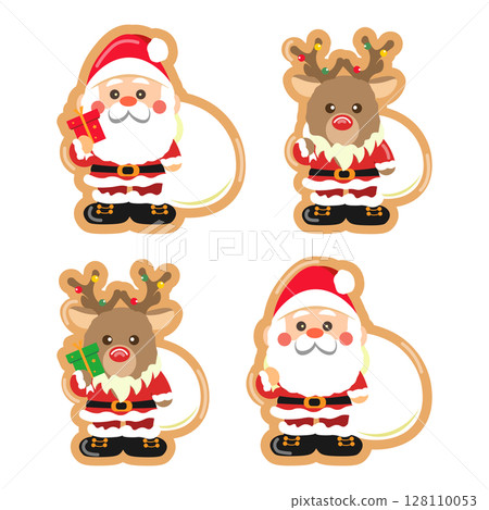 Cute Santa Claus and reindeer cutout illustration set 128110053