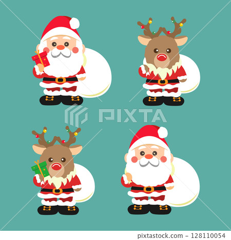 Cute Santa Claus and reindeer illustration set Cute Santa Claus and reindeer illustration set 128110054