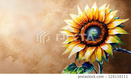 Background material_Japanese paper style background and a single sunflower 128110111