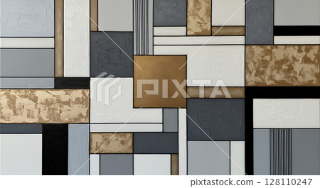 Mondrian-style patchwork texture art Mondrian-style patchwork texture art 128110247