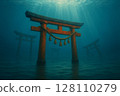 Red torii gate standing in the sea 128110279