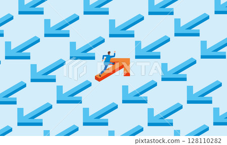 A businessman going against the flow A businessman going against the flow 128110282
