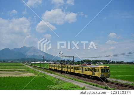 Sangi Railway 801 series train and Mount Fujiwara 128110374