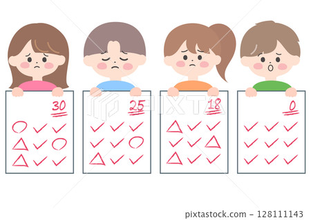 Illustration of children disappointed with low test scores Illustration of children disappointed with low test scores 128111143