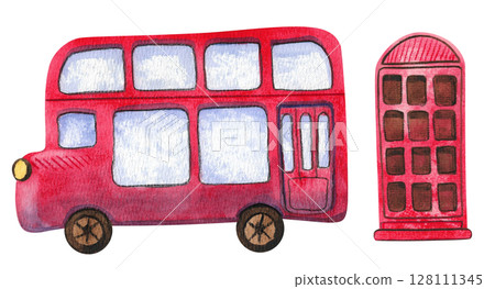 bus, watercolor, car 128111345