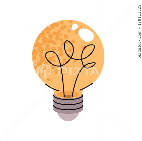 Flat Design Light Bulb Illustration on White Background. Idea and Creativity Symbol for Education, Innovation, and Science Projects. Perfect for Presentations, Infographics, Brainstorming Materials 128111525