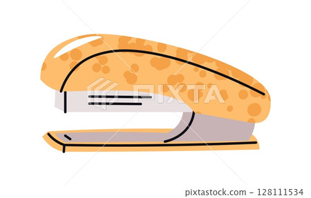 Stapler in Flat Design on White Background. Office and School Stationery Essential for Paperwork, Classroom Projects, and Business Supplies. Perfect for Workplace Branding, Stickers, and Social Media Stapler in Flat Design on White Background. Office and School Stationery Essential for Paperwork, Classroom Projects, and Business Supplies. Perfect for Workplace Branding, Stickers, and Social Media 128111534