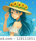 拿著向日葵的女孩 128111651