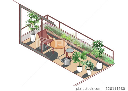 Houseplants and balcony, interior isometric illustration 128111680