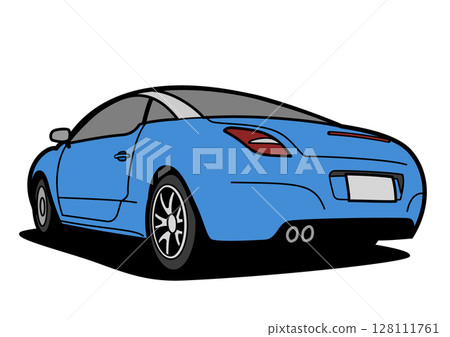 法國轎跑車後視藍色汽車圖 法國轎跑車後視藍色汽車圖 128111761