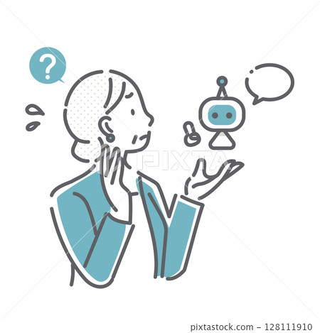 簡單而時尚的線條畫,描繪了一位對人工智慧持懷疑態度的中年商人 簡單而時尚的線條畫,描繪了一位對人工智慧持懷疑態度的中年商人 128111910