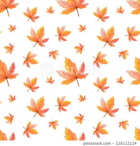 Seamless pattern with watercolor autumn leaves on a white background. Hand drawn illustration for your design, print, textile 128112224