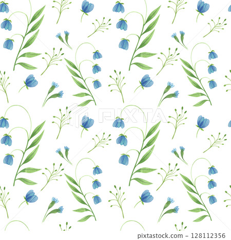 Seamless pattern. Hand drawn floral watercolor illustrations on white background. Spring and summer set of colorful plants. Seamless pattern. Hand drawn floral watercolor illustrations on white background. Spring and summer set of colorful plants. 128112356