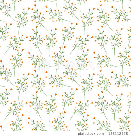 Seamless pattern. Hand drawn floral watercolor illustrations on white background. Spring and summer set of colorful plants. 128112358