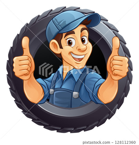 Tyre Tire Car Service Mechanic Mascot Cartoon Man Tyre Tire Car Service Mechanic Mascot Cartoon Man 128112360