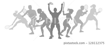 Silhouette Tennis Players Silhouettes Concept 128112375